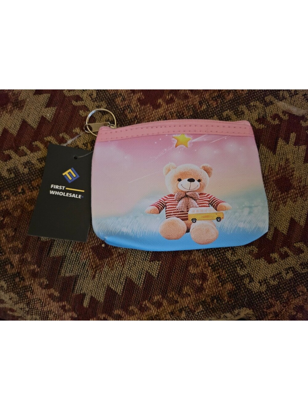 NWT - Teddy Bear w/toy bus - Coin Purse /Makeup bag / Storage bag NEW